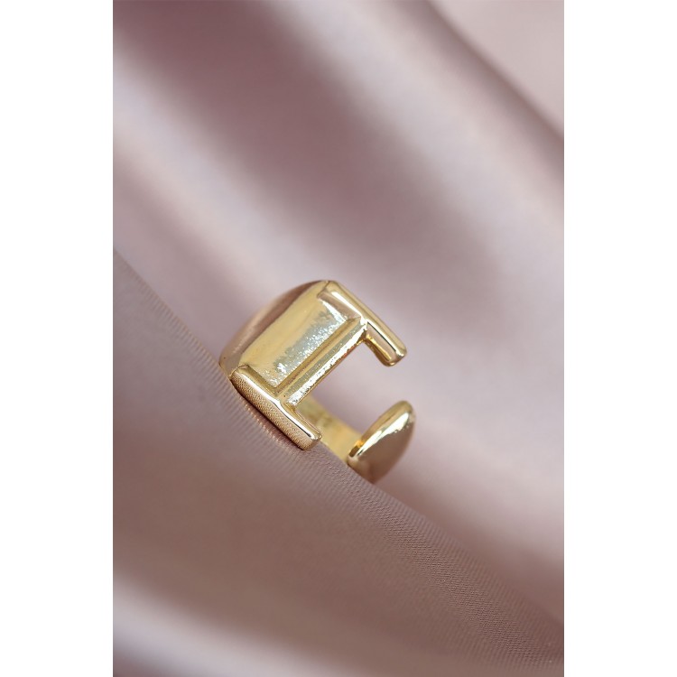 I Harfli Altın Renk Ayarlamalı Metal Kadın Yüzük