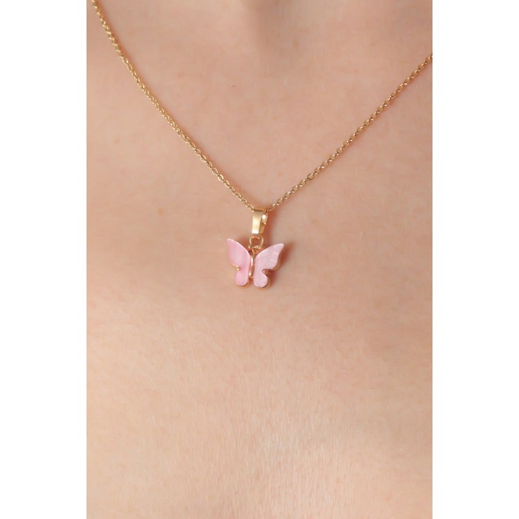 Gold Pembe Renk Kelebek Figür Kadın Kolye Gold Pembe Renk Kelebek Figür Kadın Kolye