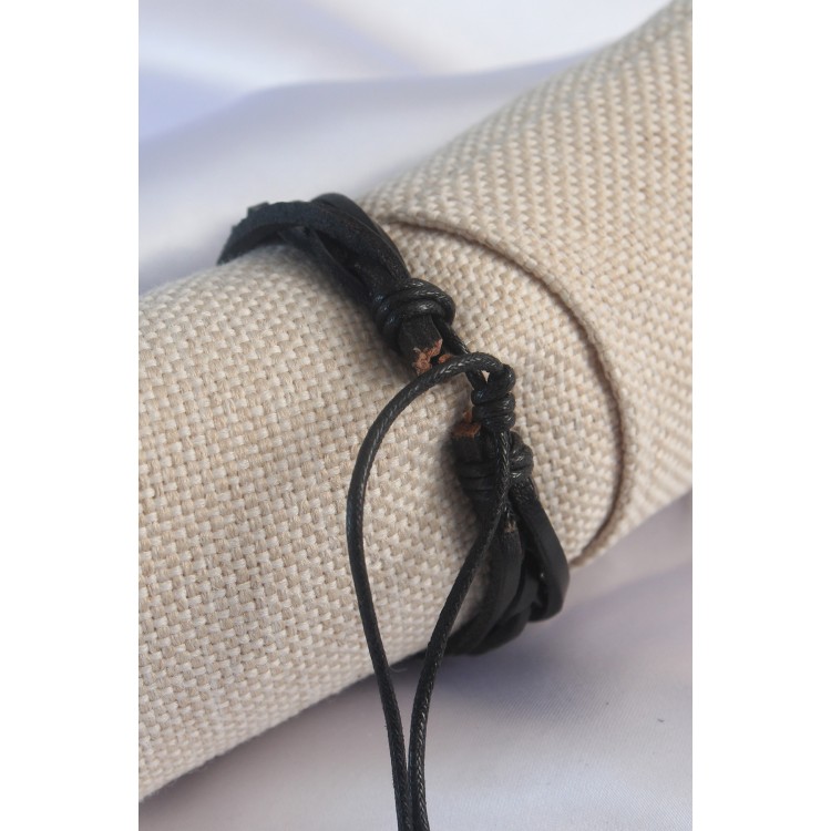 Siyah Ördü Model Deri Erkek Bileklik