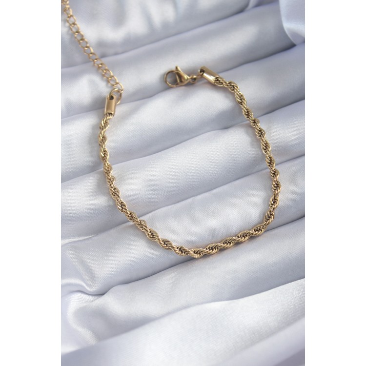 316L Çelik Gold Renk Burgu Zincir Model Kadın Bileklik