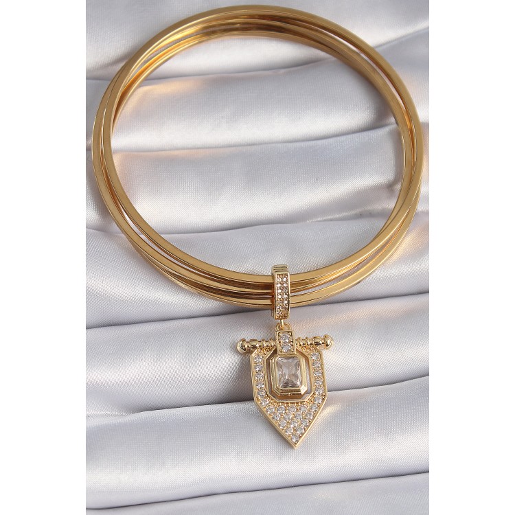 Pirinç Gold Renk Baget Zirkon Taşlı Ajda Charm