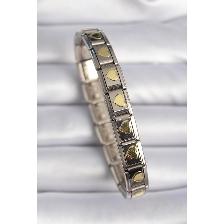 316L Çelik Gümüş Renk Gold Kalp İşleme Nomination Charm Bileklik