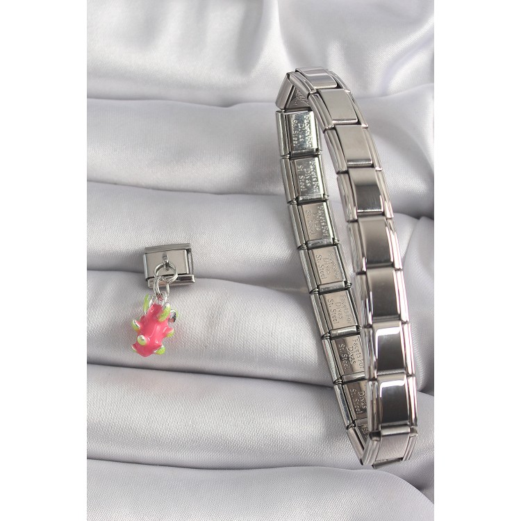 316L Çelik Gümüş Renk Sallantı Ejder Meyvesi Model Nomination Charm