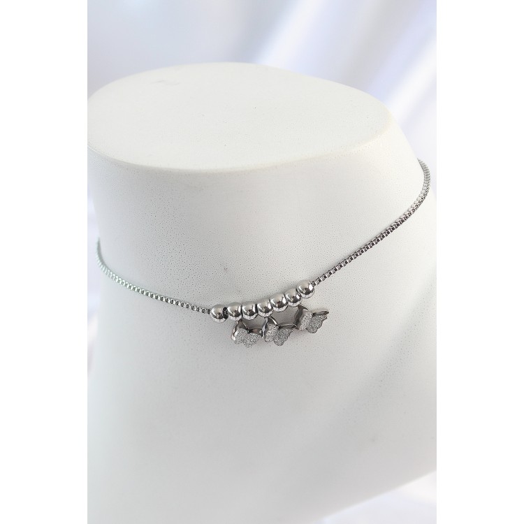 316L Çelik Gümüş Renk Simli Kelebek Model Kadın Halhal