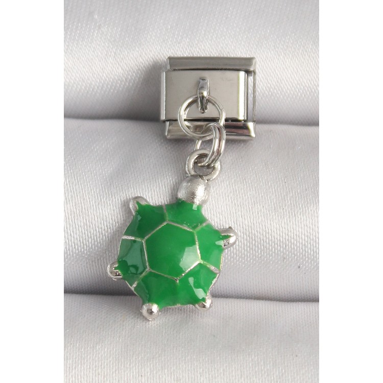 316L Çelik Gümüş Renk Yeşil Kaplumbağa Model Nomination Charm