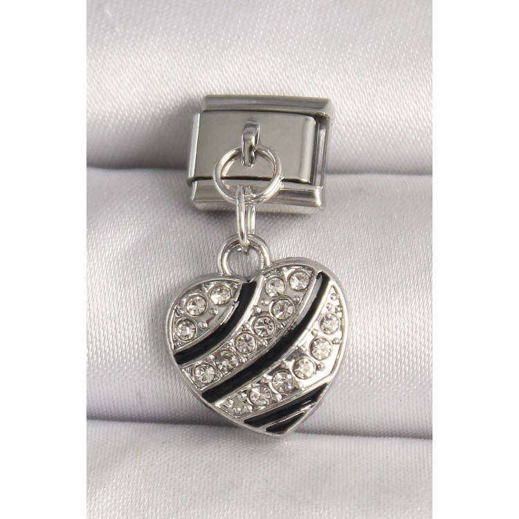 316L Çelik Gümüş Renk Zirkon Taşlı Kalp Model Nomination Charm