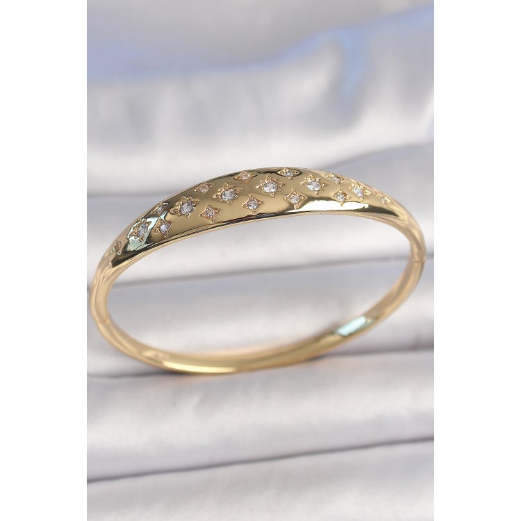 Pirinç Gold Renk Zirkon Taşlı Yıldız İşlemeli Kadın Kelepçe