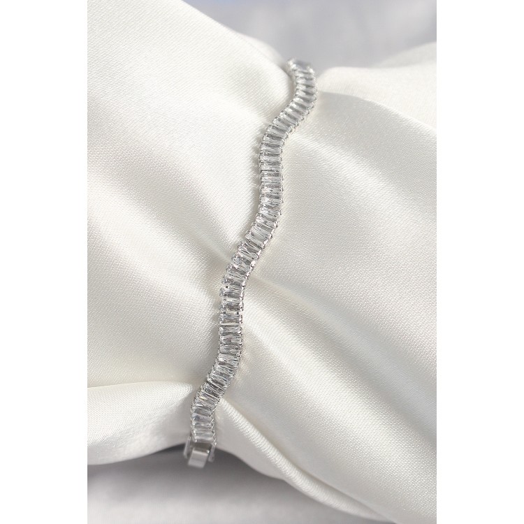 Pirinç Gümüş Renk Su Yolu Zirkon Taşlı Model Kadın Bileklik