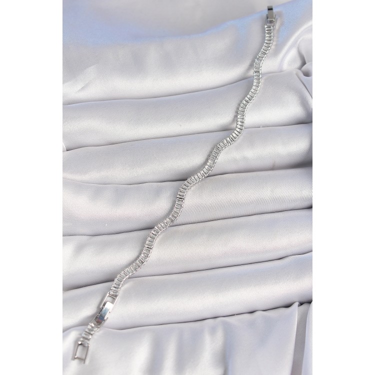 Pirinç Gümüş Renk Su Yolu Zirkon Taşlı Model Kadın Bileklik