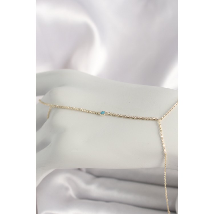 Pirinç Gold Renk Su Yolu Zirkon Taşlı Mavi Taş Detaylı Kadın Şahmeran