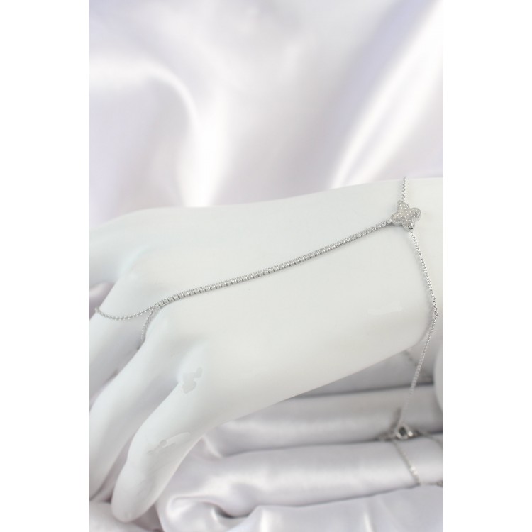 Pirinç Gümüş Renk Su Yolu Zirkon Taşlı İşlemeli Yonca Model Kadın Şahmeran