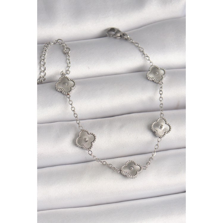 316L Çelik Gümüş Renk İşlemeli Baby Boy Yonca Model Kadın Bileklik