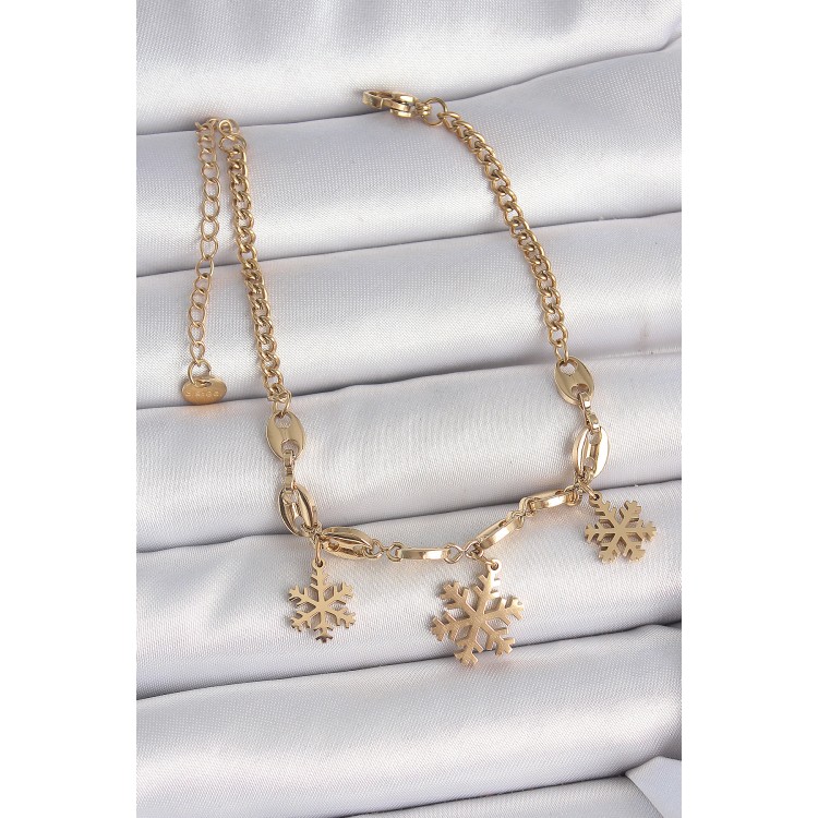 316L Çelik Gold Renk Sallantı Kar Tanesi Model Kadın Bileklik