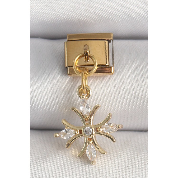 316L Çelik Gold Renk Sallantı Zirkon Taşlı Kar Tanesi Model Nomination Charm