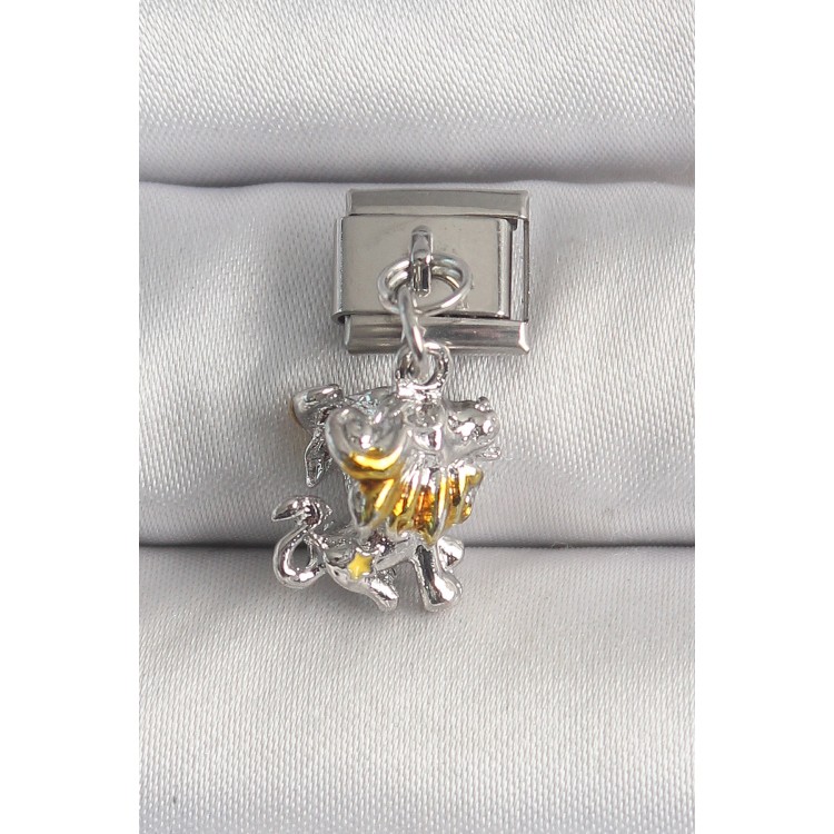 316L Çelik Gümüş Renk Sallantı Aslan Model Nomination Charm