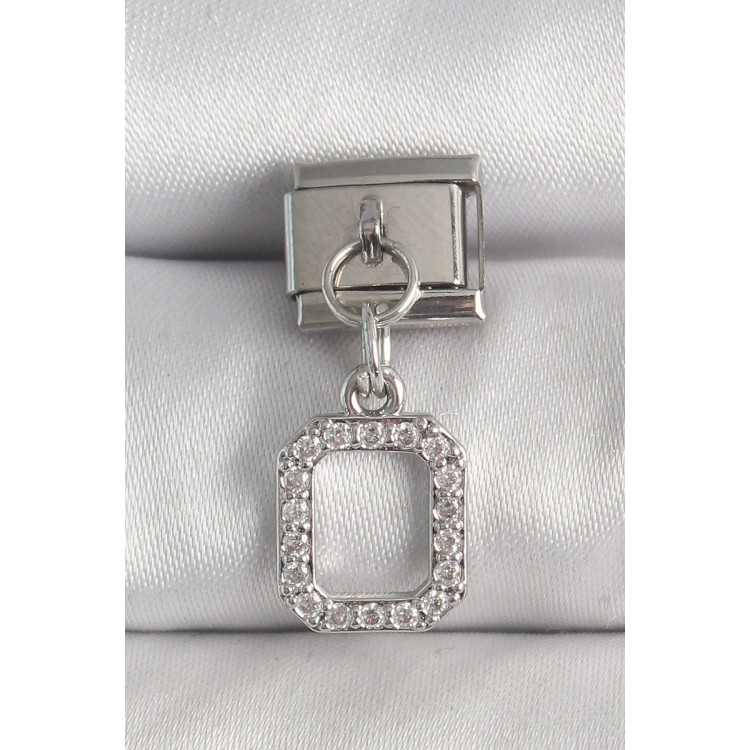 316L Çelik Gümüş Renk Sallantı Zirkon Taşlı Kare Model Nomination Charm