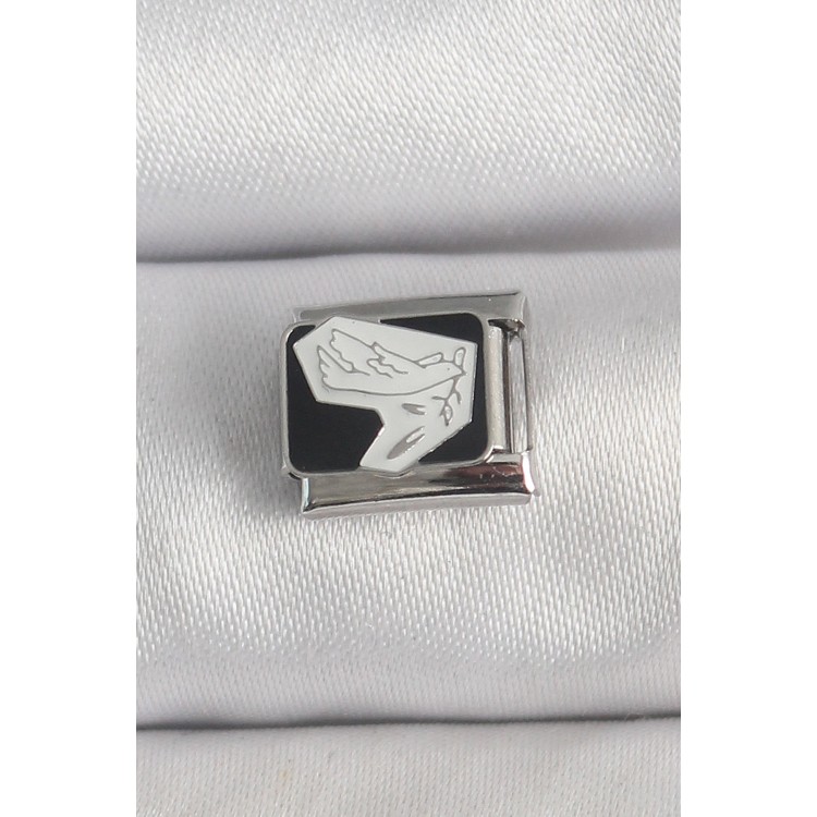 316L Çelik Gümüş Renk Siyah Beyaz Kuş İşlemeli Nomination Charm