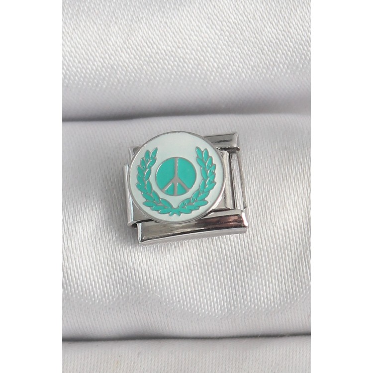 316L Çelik Gümüş Renk Beyaz Mavi Barış İşareti İşlemeli Nomination Charm