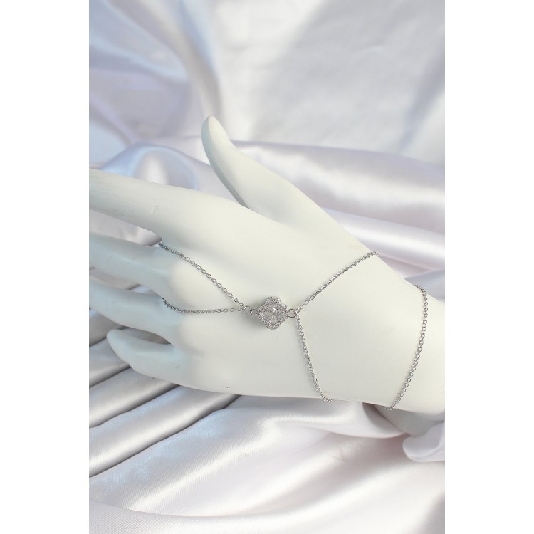 316L Çelik Zincirli Gümüş Renk Zirkon Taşlı Yonca Şahmeran