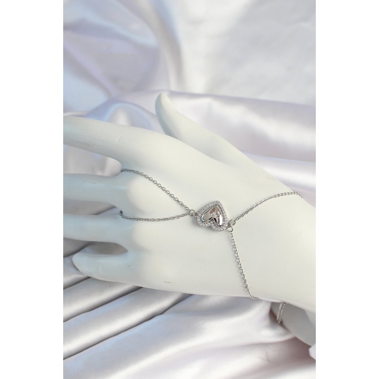 316L Çelik Zincirli Gümüş Renk Kalp Figürlü Zirkon Taşlı Şahmeran