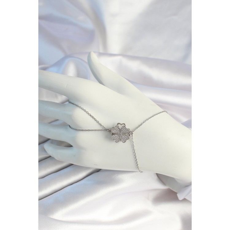 316L Çelik Zincirli Gümüş Renk Dönen Yonca Şahmeran