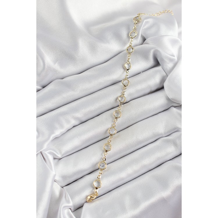 Pirinç Gold Renk Zirkon Taşlı Kadın Bileklik