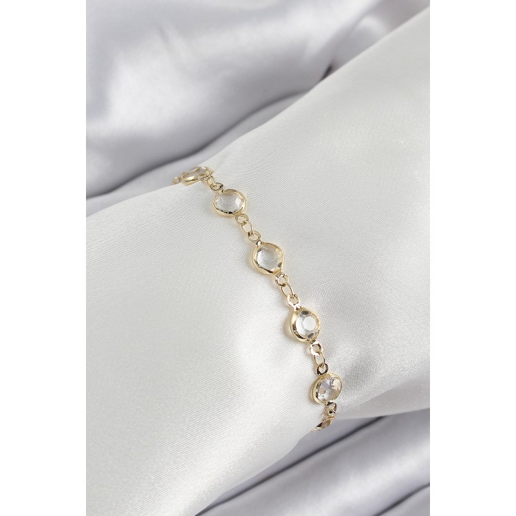 Pirinç Gold Renk Zirkon Taşlı Kadın Bileklik