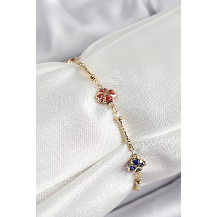 Pirinç Gold Renk Karışık Renk Yonca Zirkon Taşlı Kadın Bileklik