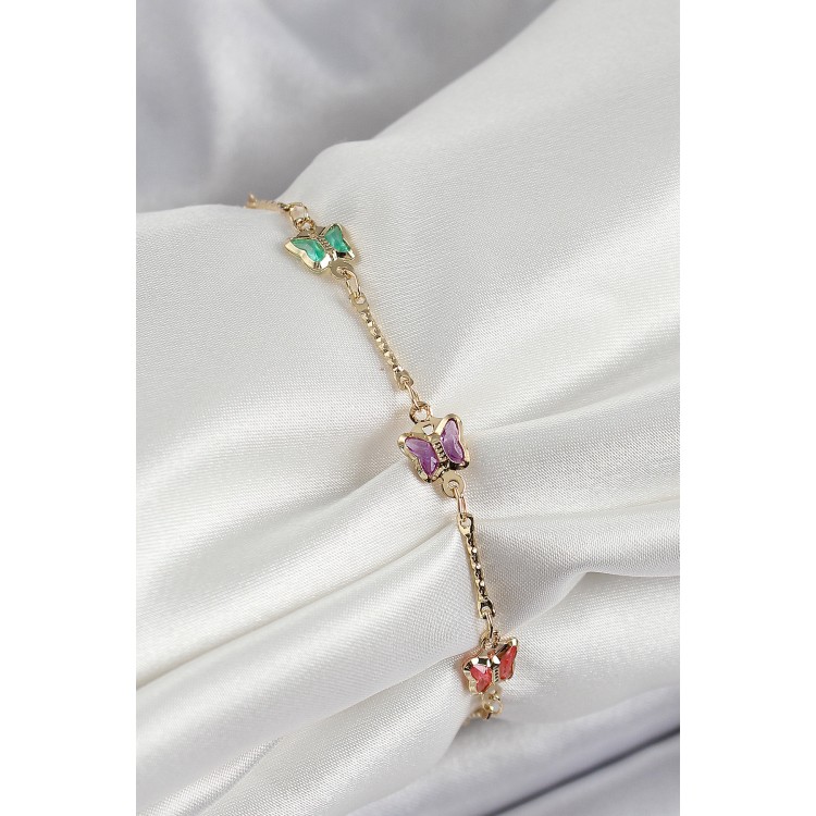 Pirinç Gold Renk Karışık Renk Kelebek Zirkon Taşlı Kadın Bileklik