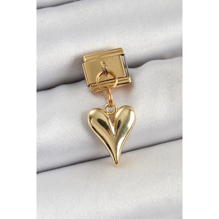 316L Çelik Sallantılı Kalp Model Gold Renk Nomination Charm