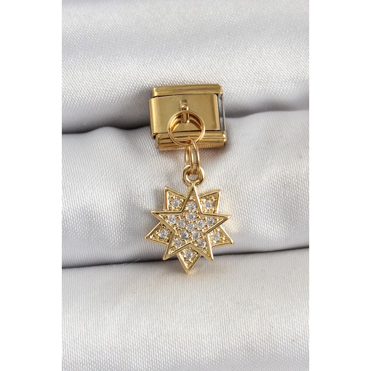 316L Çelik Sallantılı Zirkon Taşlı Yıldız Model Gold Renk Nomination Charm