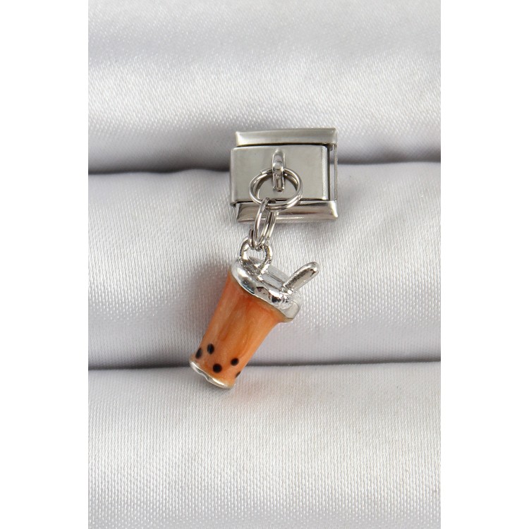 316L Çelik Gümüş Renk Bubble Tea Model Nomination Charm