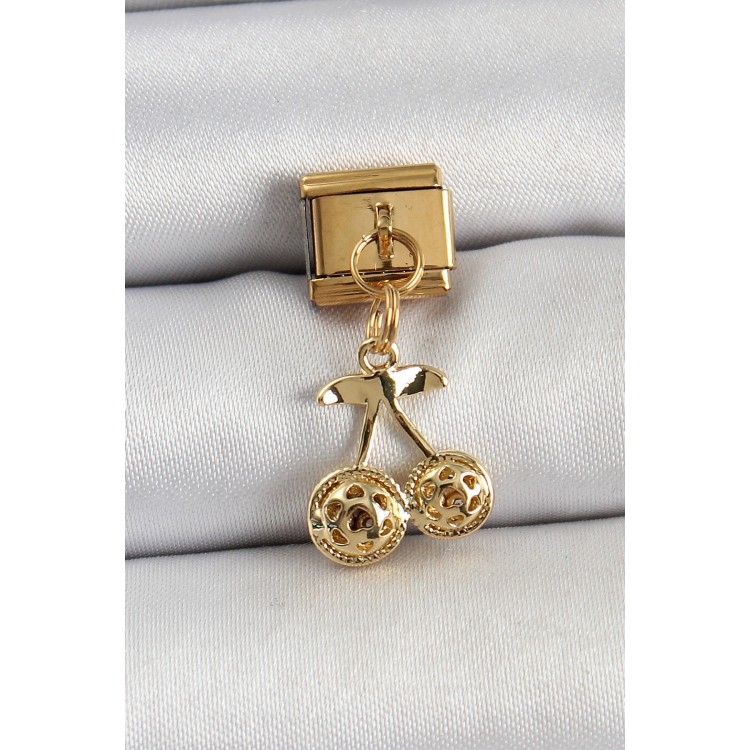 316L Çelik Sallantılı Zirkon Taşlı Fiyonk Model Gold Renk Nomination C316L Çelik Sallantılı Kiraz Model Gold Renk Nomination Charm