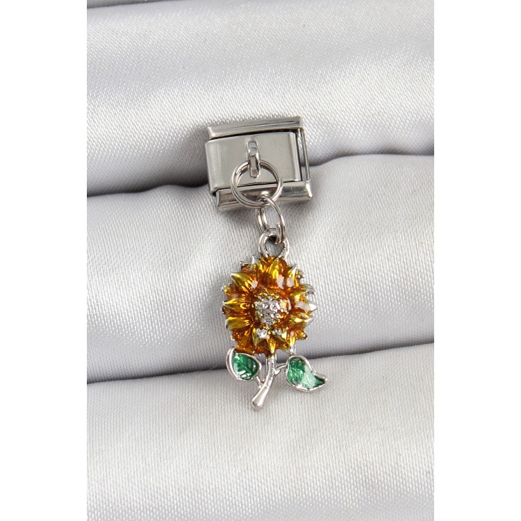 316L Çelik Sallantılı Ayçiçeği Model Gümüş Renk Nomination Charm