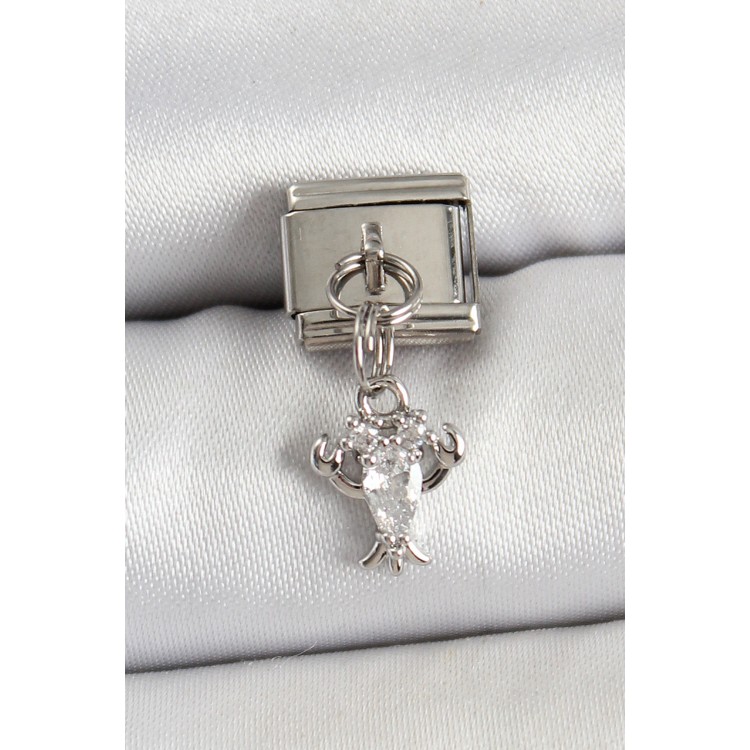 316L Çelik Sallantılı Zirkon Taşlı Yengeç Model Gümüş Renk Nomination Charm