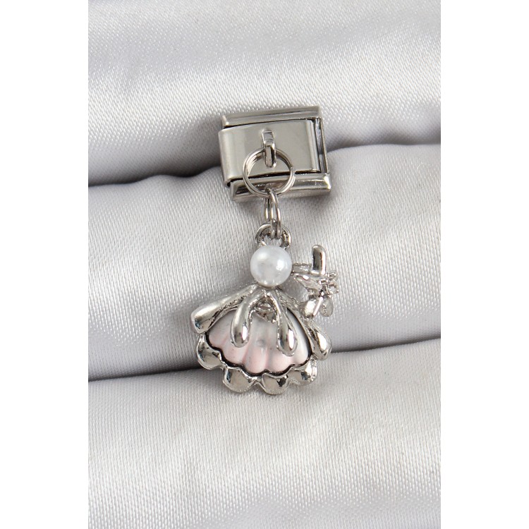 316L Çelik Sallantılı İnci Detaylı İstiridye Model Gümüş Renk Nomination Charm