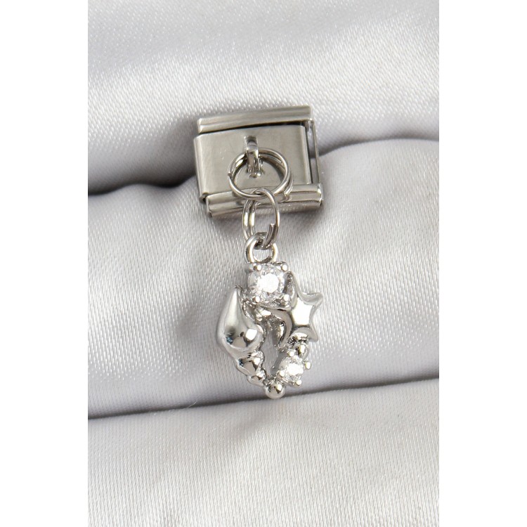316L Çelik Sallantılı Zirkon Taşlı Deniz Kabuğu Ve Yıldız Model Gümüş Renk Nomination Charm