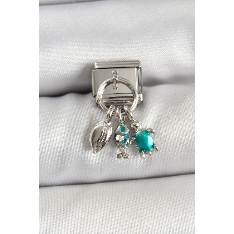 316L Çelik Sallantılı Zirkon Taşlı Deniz Temalı Çoklu Model Gümüş Renk Nomination Charm