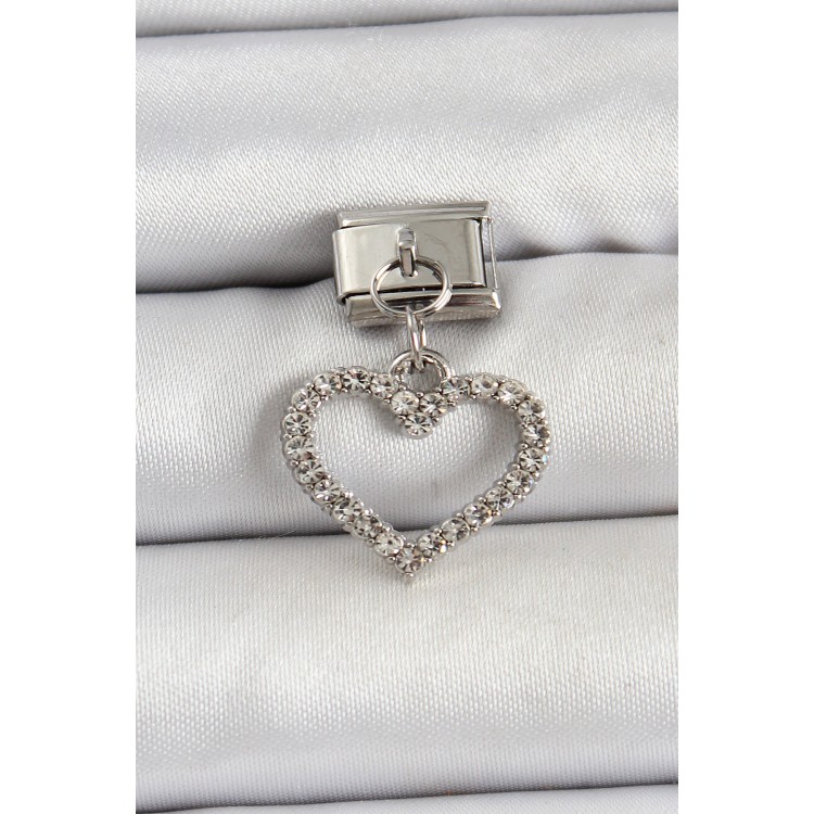 316L Çelik Sallantılı Zirkon Taşlı Kalp Model Gümüş Renk Nomination Charm