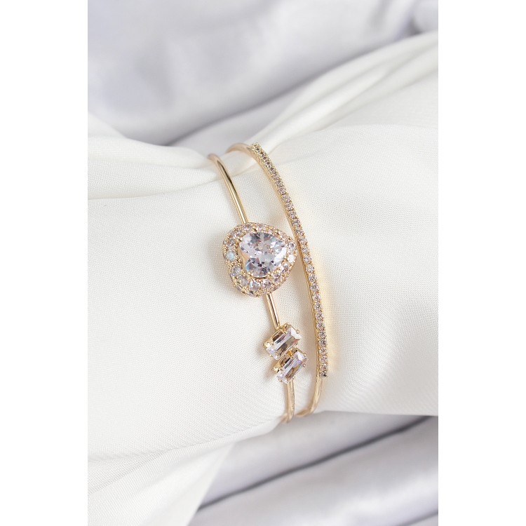 Pirinç Gold Renk Kalpli Zirkon Taşlı Kadın Bileklik