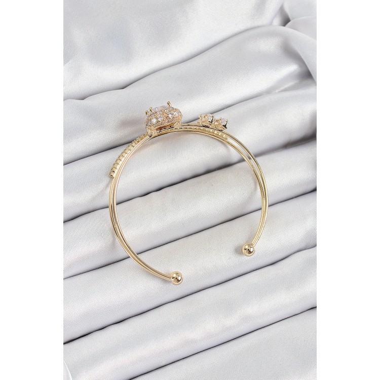 Pirinç Gold Renk Kalpli Zirkon Taşlı Kadın Bileklik