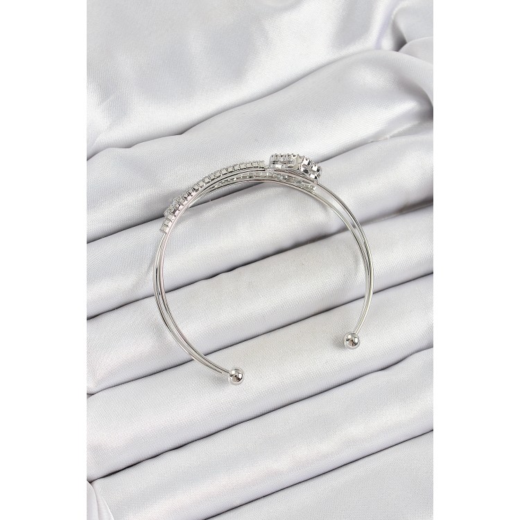 Pirinç Gümüş Renk Zirkon Taşlı Yonca Model 2'li Kadın Bileklik