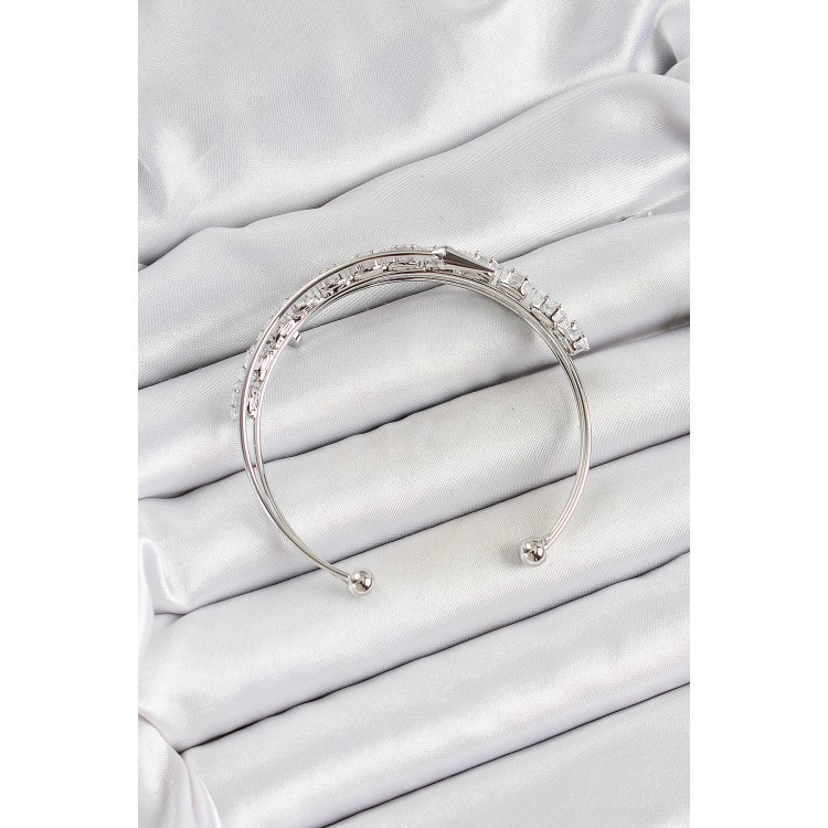 Pirinç Gümüş Renk Arpa Zirkon Taşlı Kadın Bileklik