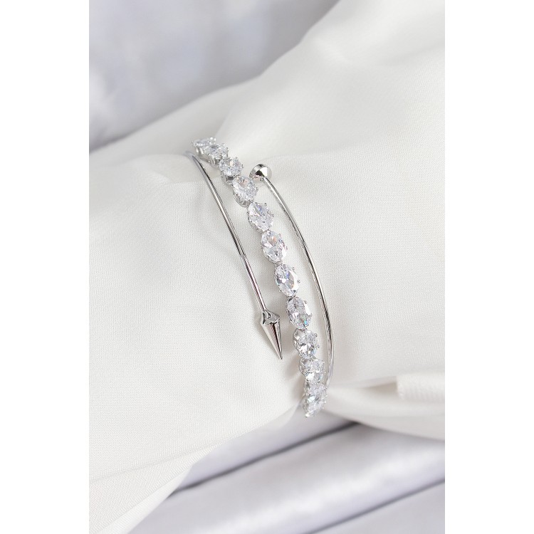 Pirinç Gümüş Renk Arpa Zirkon Taşlı Kadın Bileklik