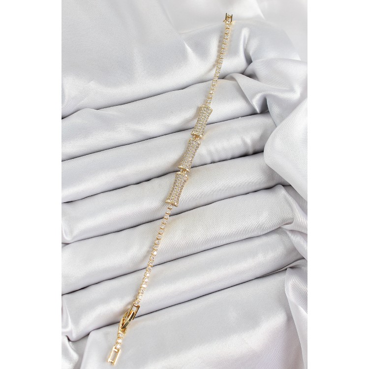 Pirinç Gold Renk Zirkon Taşlı Kemik Model Kadın Bileklik