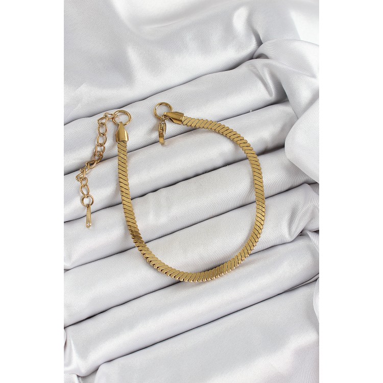 316L Çelik Gold Renk Yassı Zincir Model Kadın Bileklik