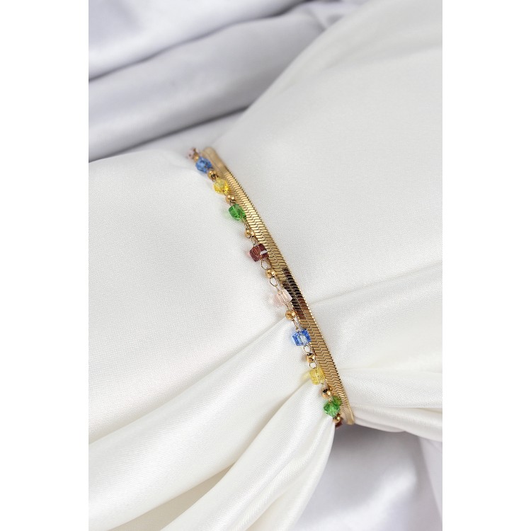 316L Çelik Gold Renk Karışık Renkli Kristal Taşlı Kadın Bileklik