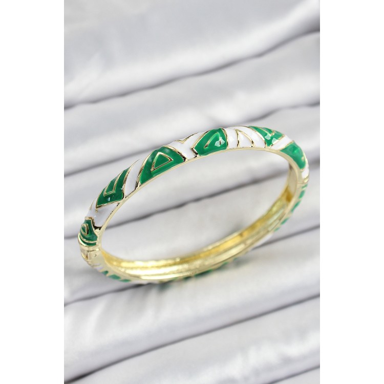 Mineli Pirinç Yeşil Beyaz Motifli Kadın Kelepçe