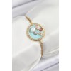 316L Çelik Zincir Turkuaz Mineli Sanatsal Portre İnci Detaylı Çiçek Model Gold Renk Kadın Bileklik