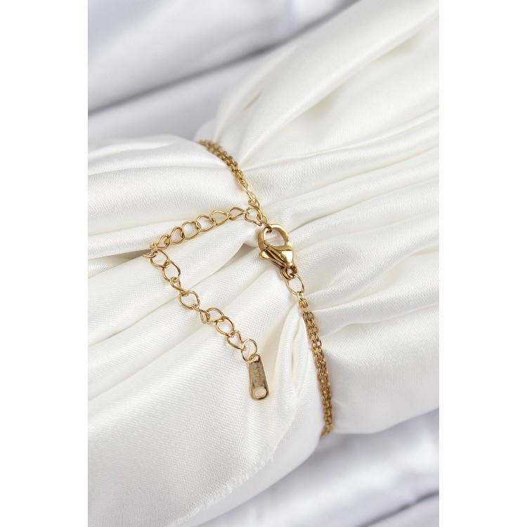 316L Çelik Zincir Pembe Mineli Sanatsal Portre İnci Detaylı Çiçek Model Gold Renk Kadın Bileklik